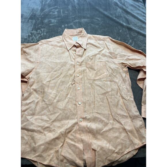 Brooks Brothers Shirt Mens Large Orange Irish Linen Long Sleeve Button Oxford - Picture 1 of 6